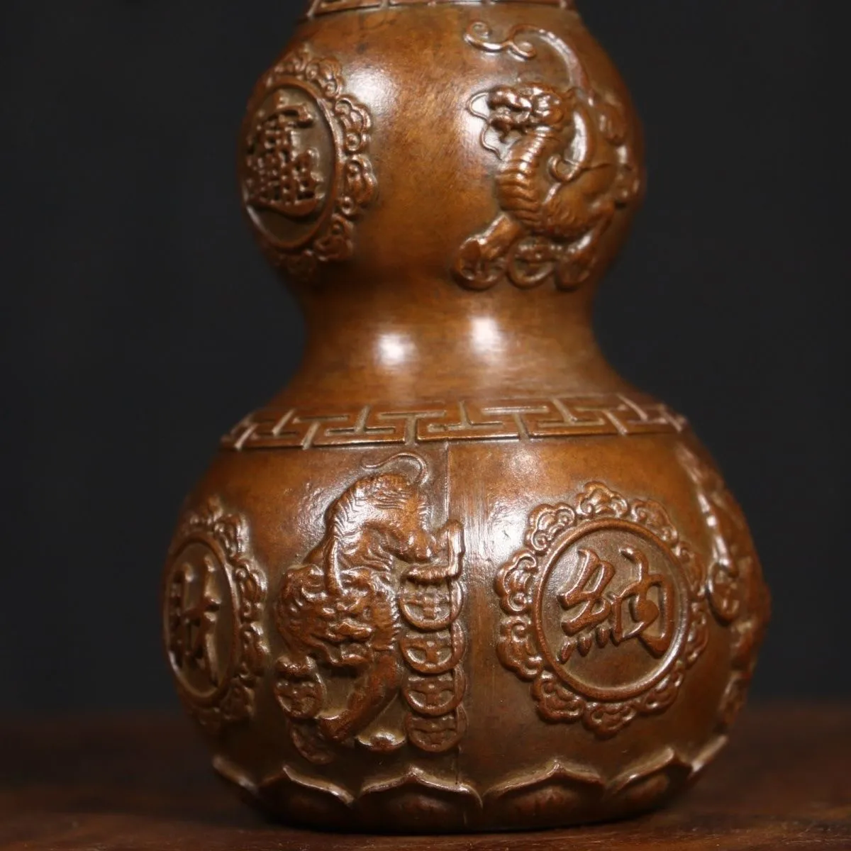 Antique Brass Open Dragon Head Pixiu Gourd Ornament Home Living Room Entrance Office Feng Shui Decor