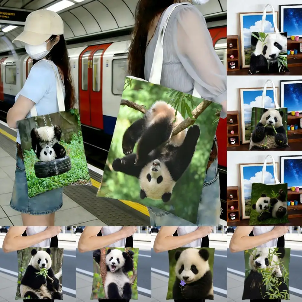 Fashion Black White P-Panda animal Storage Bags Printed Series Shoulder Bag Portable Daily Lightweight Tote Bag