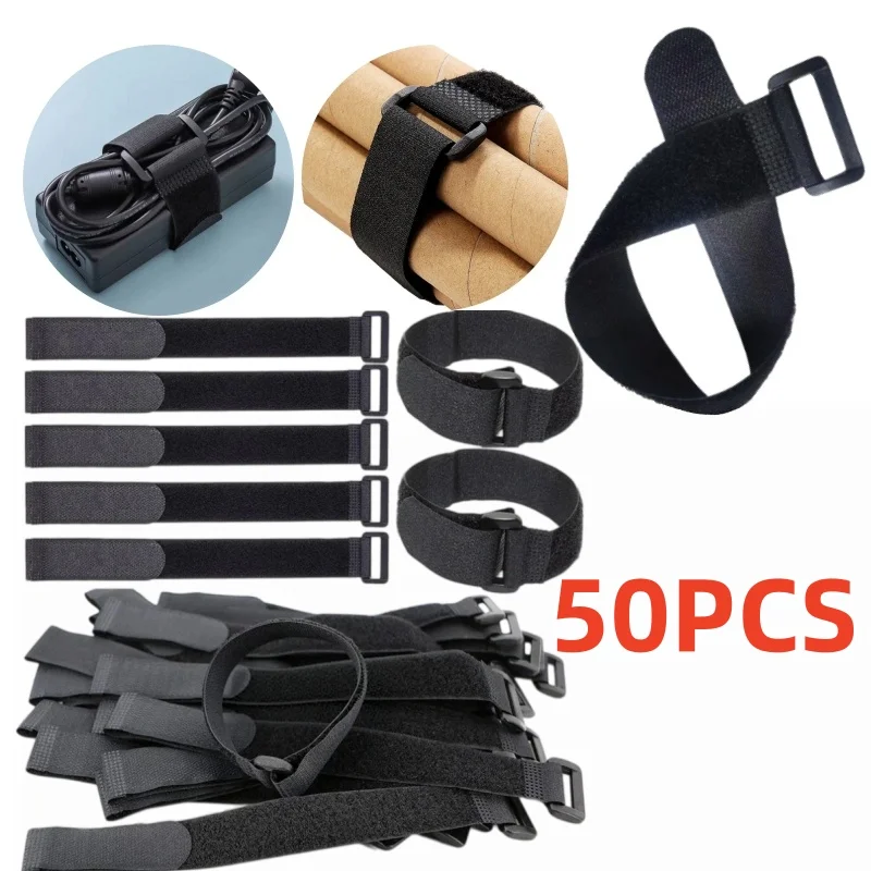 5/50PCS Reusable Hook and Loop Ties Nylon Zip Ties Magic Tape Self-adhesive Hook and Loop Ties Adjustable Fasteners Cable Ties