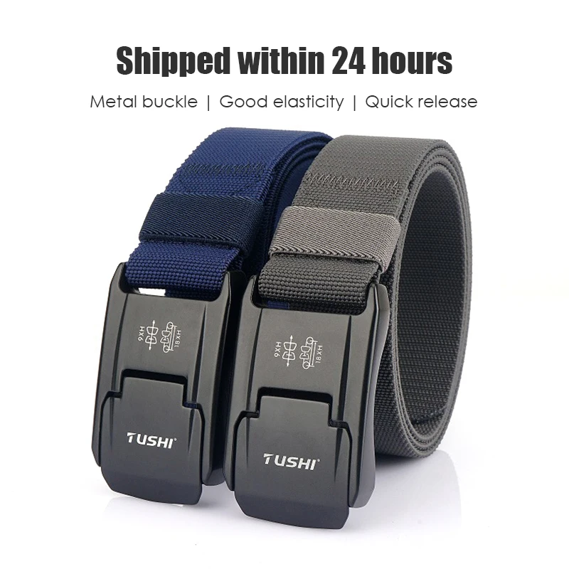 VATLTY New Men's Elastic Belt Matte Metal Buckle Quick Release Casual Belt Durable Nylon Adjustable Stretch Girdle Male Straps