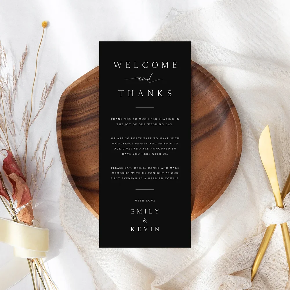 Personalized Thank You Seating Cards, Wedding Table Setting Thank You Cards, Black Black Thank You Card with Name Greeting Cards