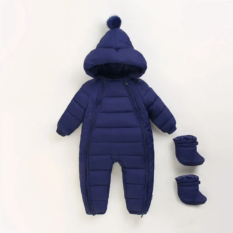 Autumn Winter Newborns Romper Hooded Plus Velvet Solid Cotton Quilted Toddler Boy Jumpsuit Snowsuit Infant Baby Girl Overalls