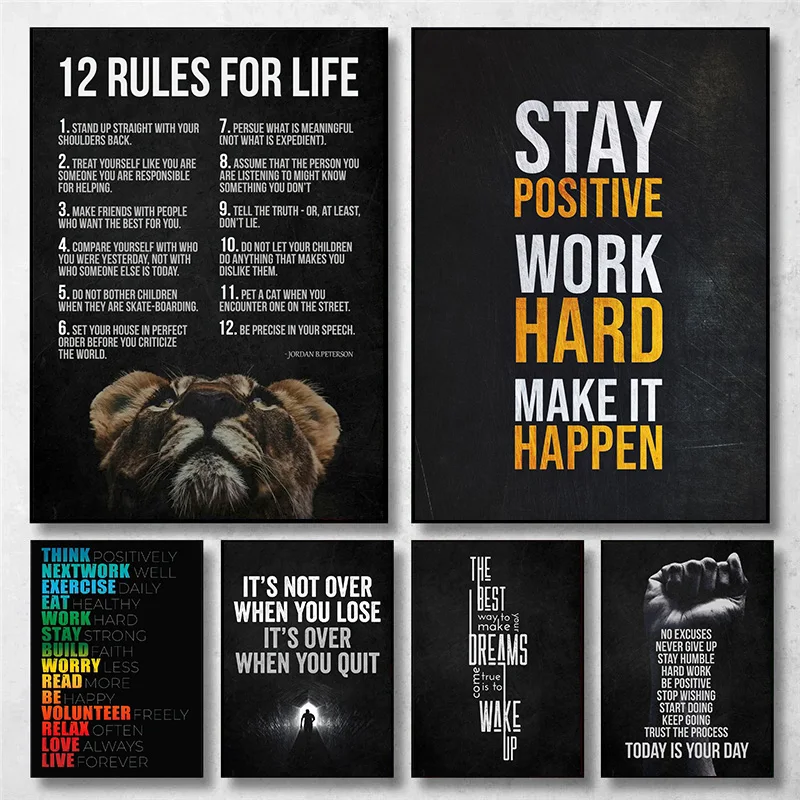 （2D Canvas painting） Vintage Motivational Quotes Stay Positive Just Don't Quit Art Poster Canvas Painting Wall Prints Picture