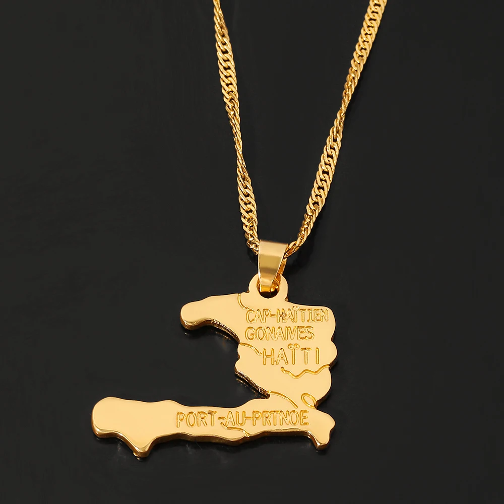 Retro Hip Hop Map of Haiti Pendant Necklace Personalized Unisex Jewelry Accessory Popular Gift Item