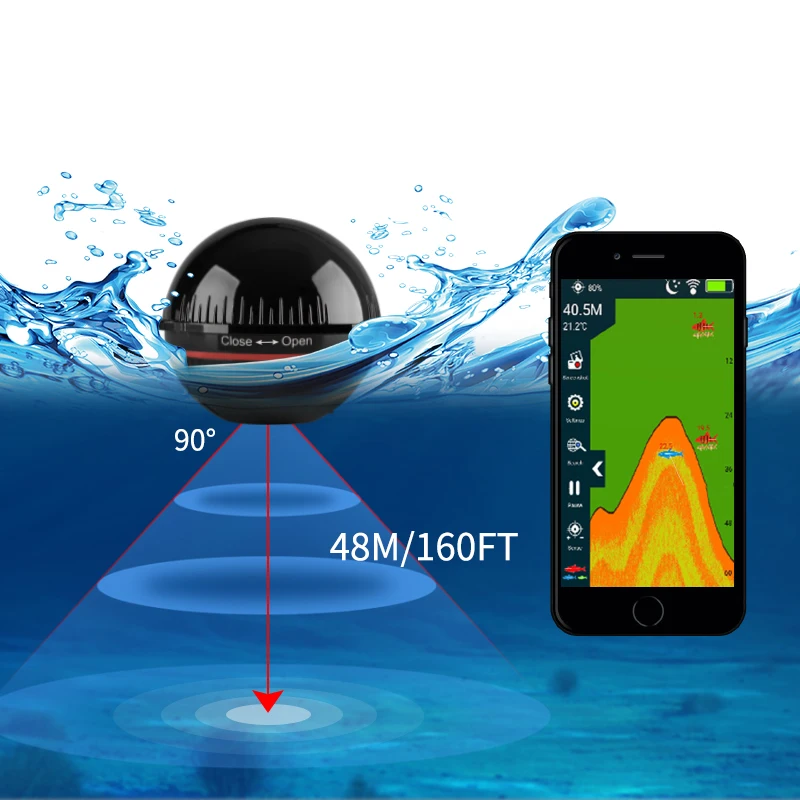 

Erchang XA02 Wireless Sonar for Fishing 48m/160ft Water Depth Echo-sounder Fishing Finder Portable FishFinder