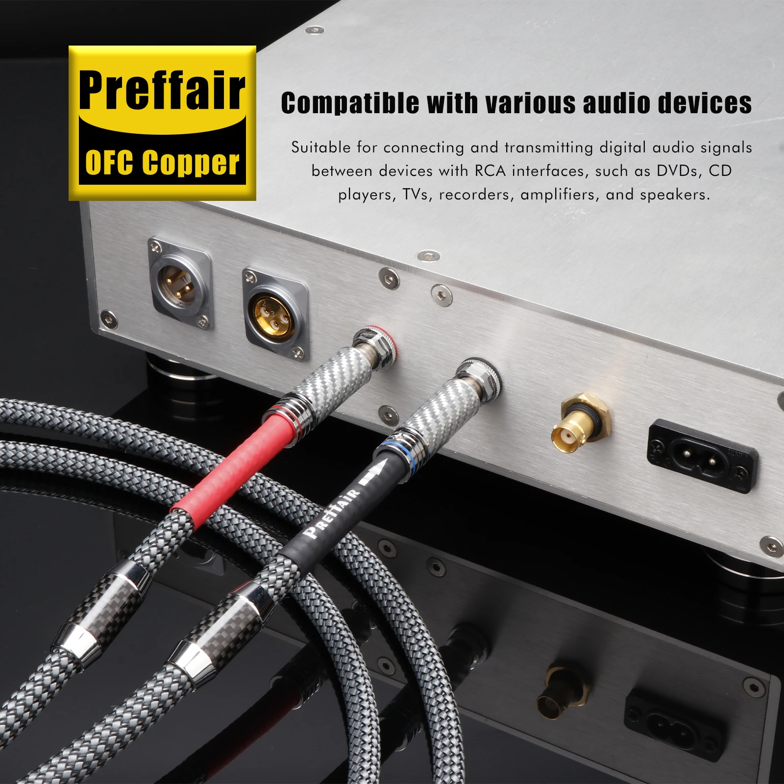 

Аудиокабель Preffair OFC с серебряным покрытием и карбоновым волокном, RCA-разъемы (папа-папа), с антимагнитным кольцом для усилителя и акустических систем