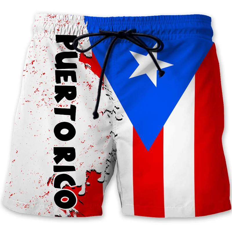 Pantalones cortos de playa con estampado 3D de Puerto Rico para hombre, bañador con patrón de bandera de Puerto Rico, tabla de Surf, secado rápido,