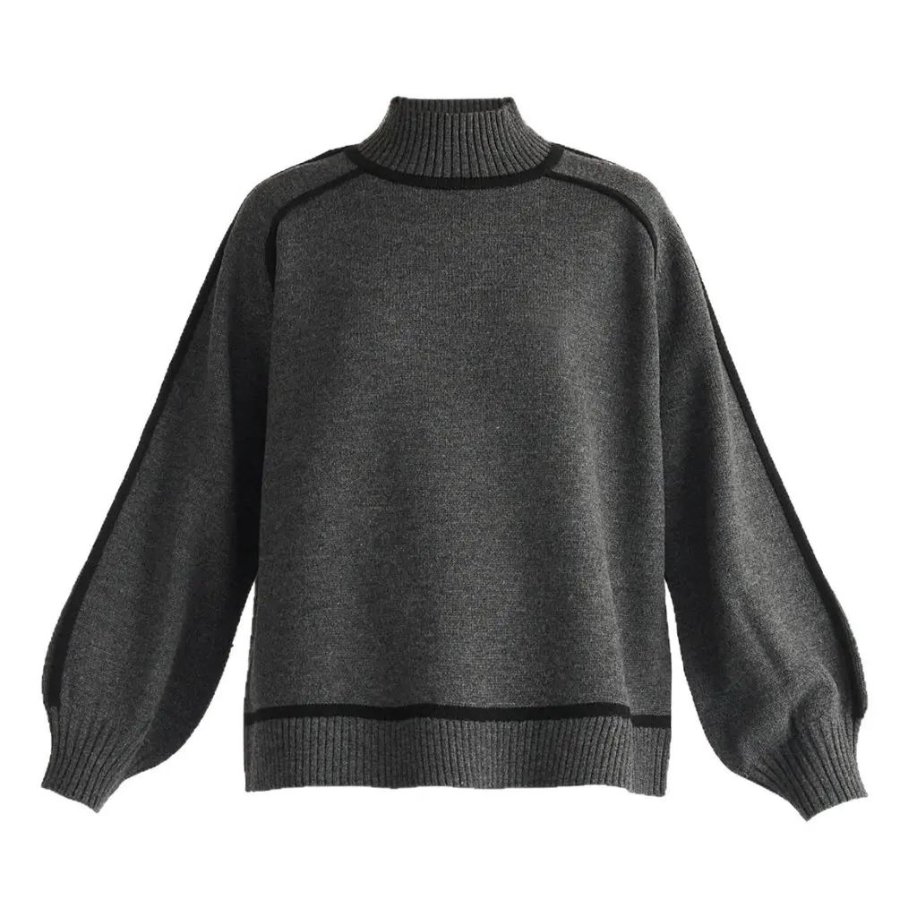 

Loose Casual Knitted Sweater Half High Neck 3D Stripe Slimming Autumn Winter European And American Crossbody Lazy Style Top