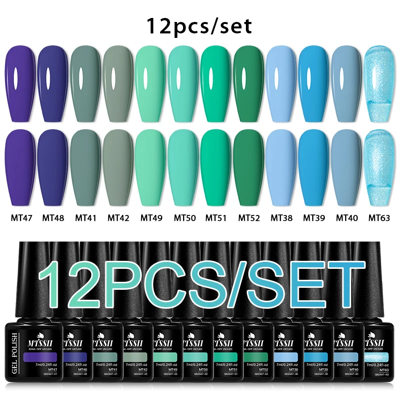 10/12pcs Summer Glitter Nail Polish Gel Set Colors Soak Off Semi Permanent UV Varnish Kit Nail Art Manicure Nail Supplies