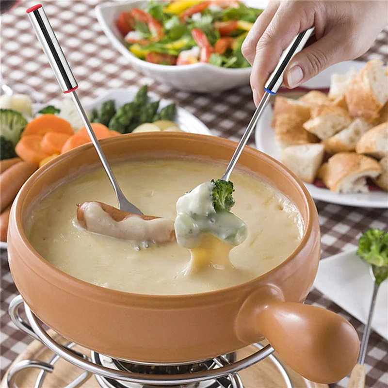WORTHOWN-5X palitos de Fondue para queso, juego de Fondue para hacer queso suizo, tenedores para Fondue de acero inoxidable, asado de malvaviscos