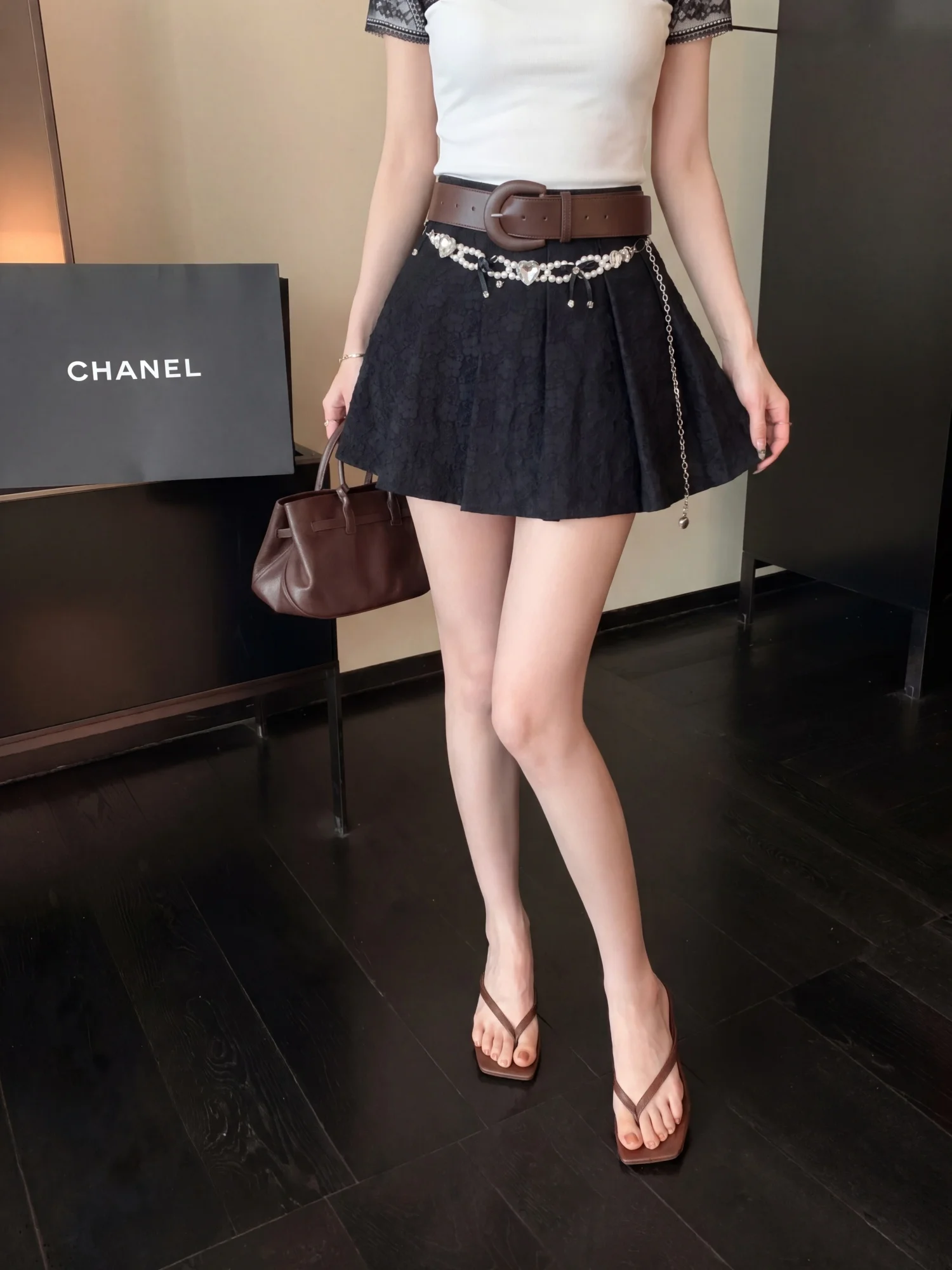 Sweet Style Embroidered Pleated  Skirt High Waist A-Line Summer Lightweight Elegant Slimming Skirt for Women