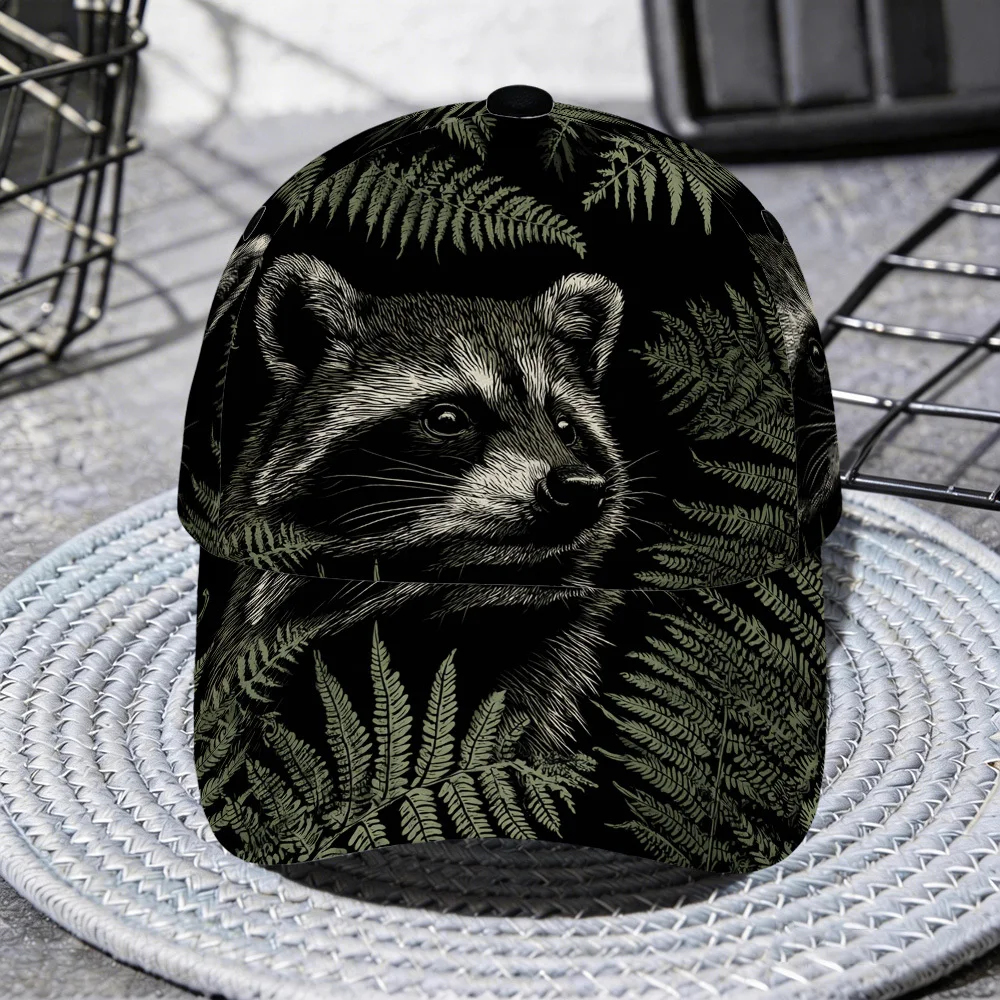 Unisex Baseball Cap with Raccoon in Ferns Print Offers Comfort with Lightweight Polyester Hand Washable and Features