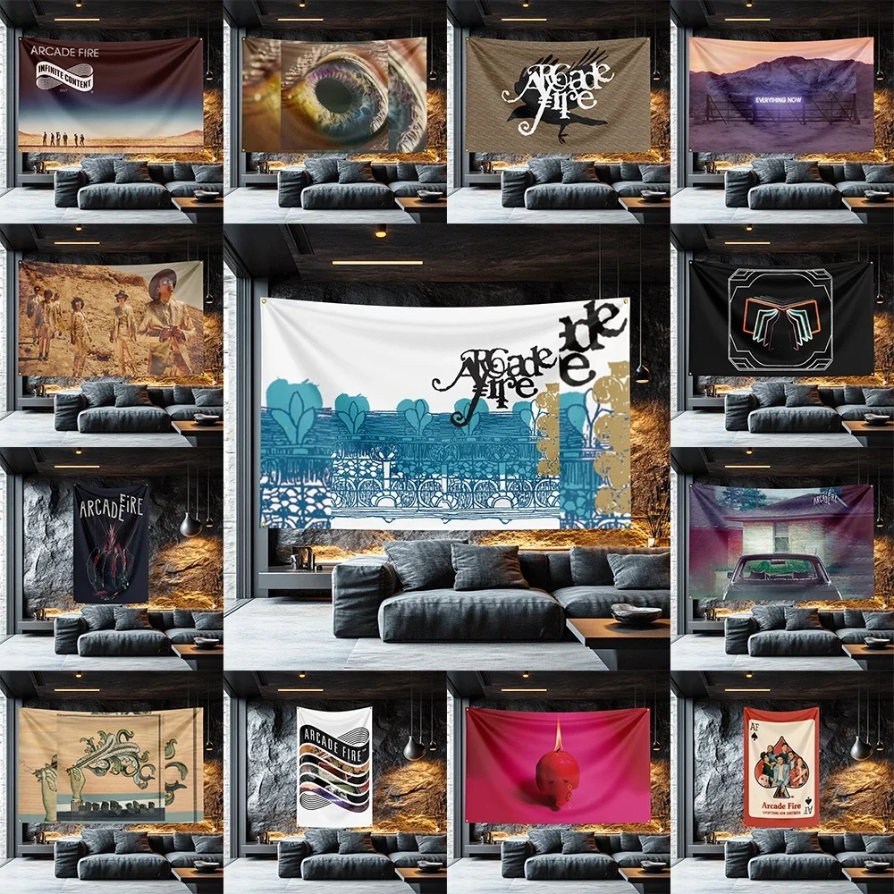 Arcade Fire Tribute Rock Flag  Polyester Banner For Studio Wall Decor Musician Gift