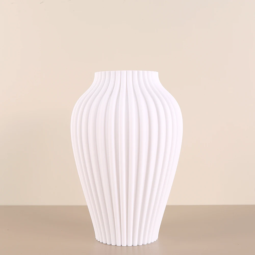 1 Piece of Vertical-Striped Art Vase, Multi-Color (Black/Green/White/Gray, Etc.) Options, Fits Dried/Faux Flowers, Smooth Finish