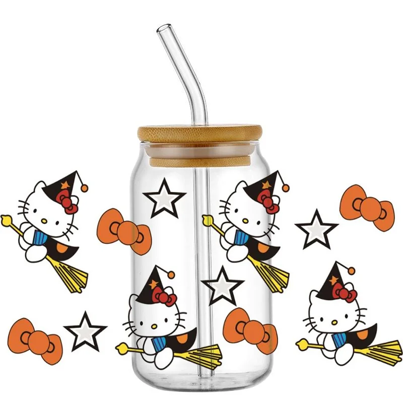 New design hello Kitty  bicycle  Cartoon Print UV DTF Cup Wrap Transfer Waterproof Stickers for  Glass Can 16oz Tumbler