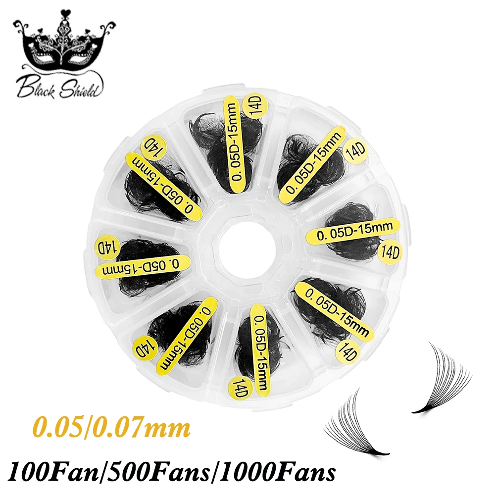 100/500/1000 Fans Short Pointy Base Stem 6D-14D Premade Russian Volume Fans Mixed Length Sharp Narrow Stem Lash Extensions