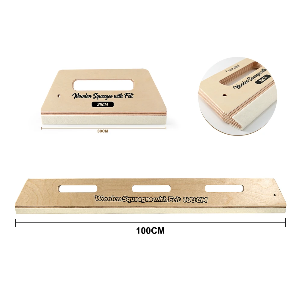 EHDIS 30CM/100CM Graphic Film Smoothing Wooden Squeegee with Felt Furniture Protective Film Wallpaper Installation Scraping Tool