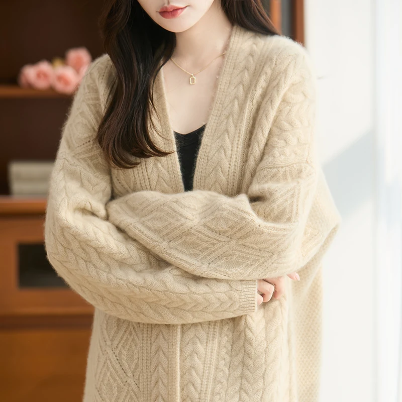 

Spring and Autumn New Women's Classic Cashmere Cardigan Long Sleeve V-neck Bucklless Sweater Soft High Quality Loose Top