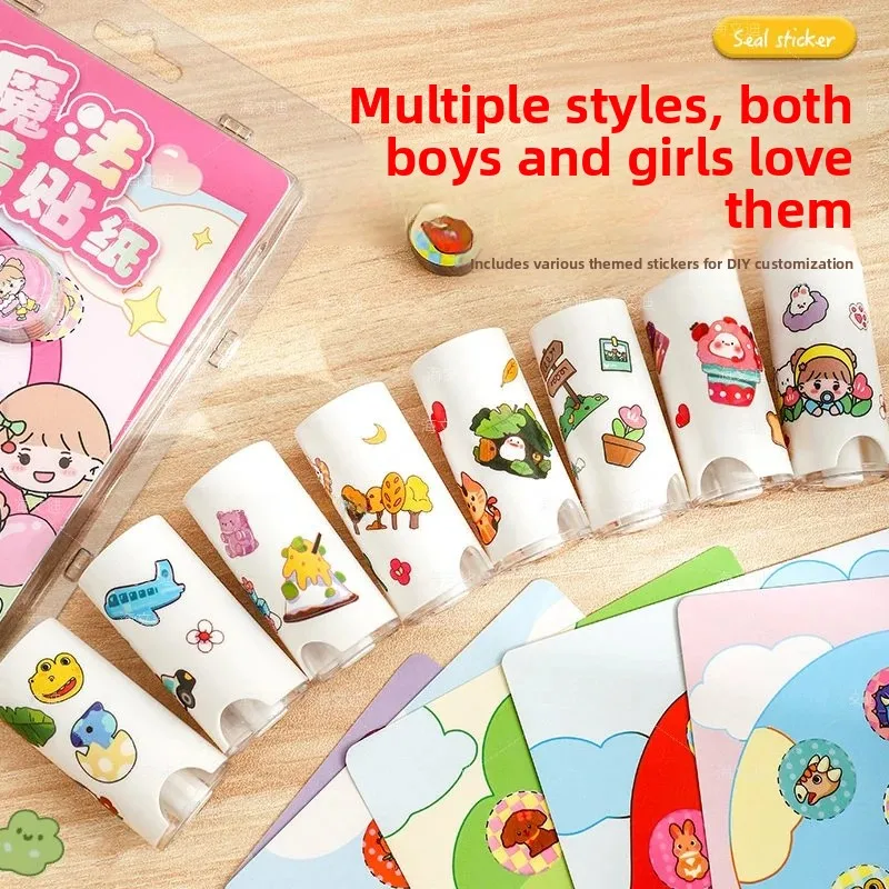 Cute Cartoon Stamp Machine Supplement Stickers Press Type Traceless Waterproof Magic Cover Stamp Stickers for Babies