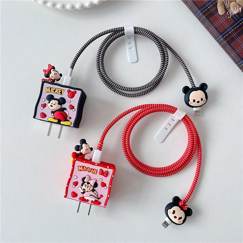 Cartoon Minnie Mickey Charging Protective Case for Apple Fast Charging Head 18/20W Anti Drop Cable Organiser Charger Protector