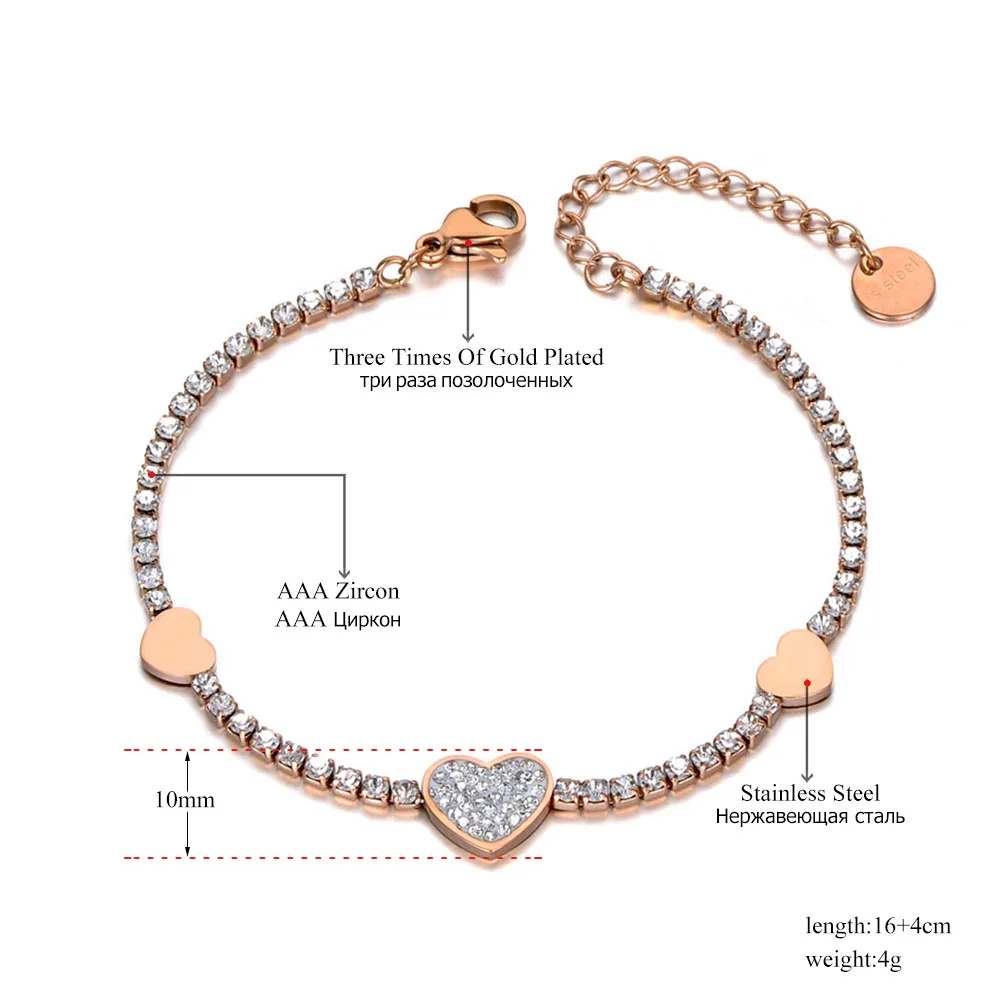 Lokaer Trendy Clay Rhinestone Heart Charm Bracelet For Women Stainless Steel CZ Crystal Link Chain Bracelet For Christmas B19134