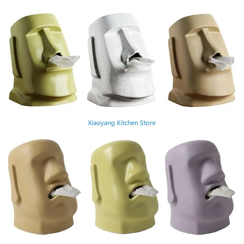 69HC for Creative Paper Holder Easter Island Moai Tissue Box Stone Statue Figure Moai