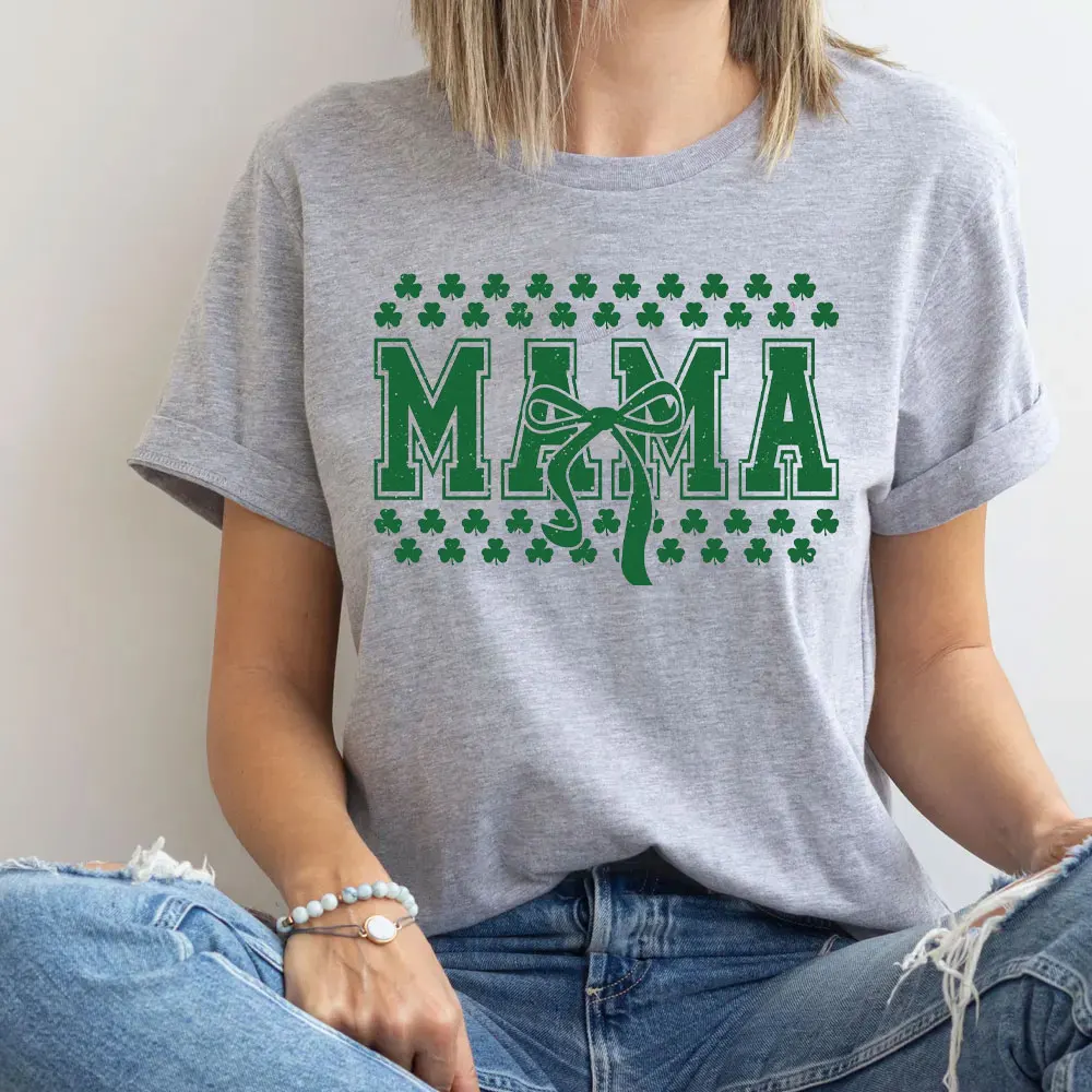Mama Mini Lucky Mam St Patricks Day Shirts Shamrock Y2k Top Aesthetic Clothes Graphic T Shirtz Women Clothes Cotton Tee Tops