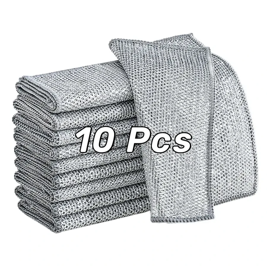 10 Pcs Multipurpose Rags for Wet and Dry Use Easy Rinsing，Double-Layer Reusable, Non-Scratch Wire Dishcloths Kitchen Cleaning