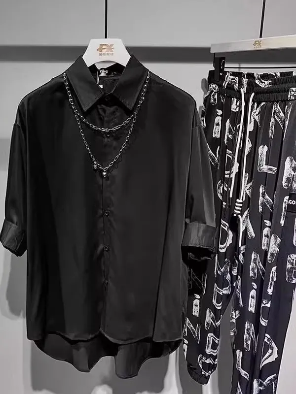 

Мужская летняя модная рубашка свободного кроя с рукавом до локтя, дышащая, легкая, из смесового полиэстера и хлопка, повседневная