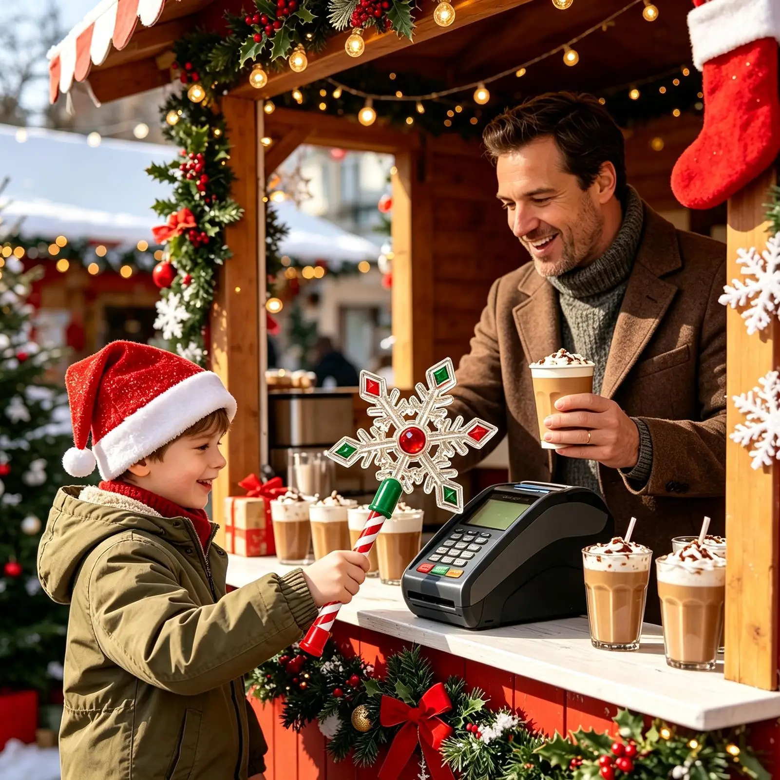 Tap Wand Credit Card Christmas Santa Snowflake Contactless Payment Holiday Tap To Pay Card Wand For Outdoor Shopping Mall Market