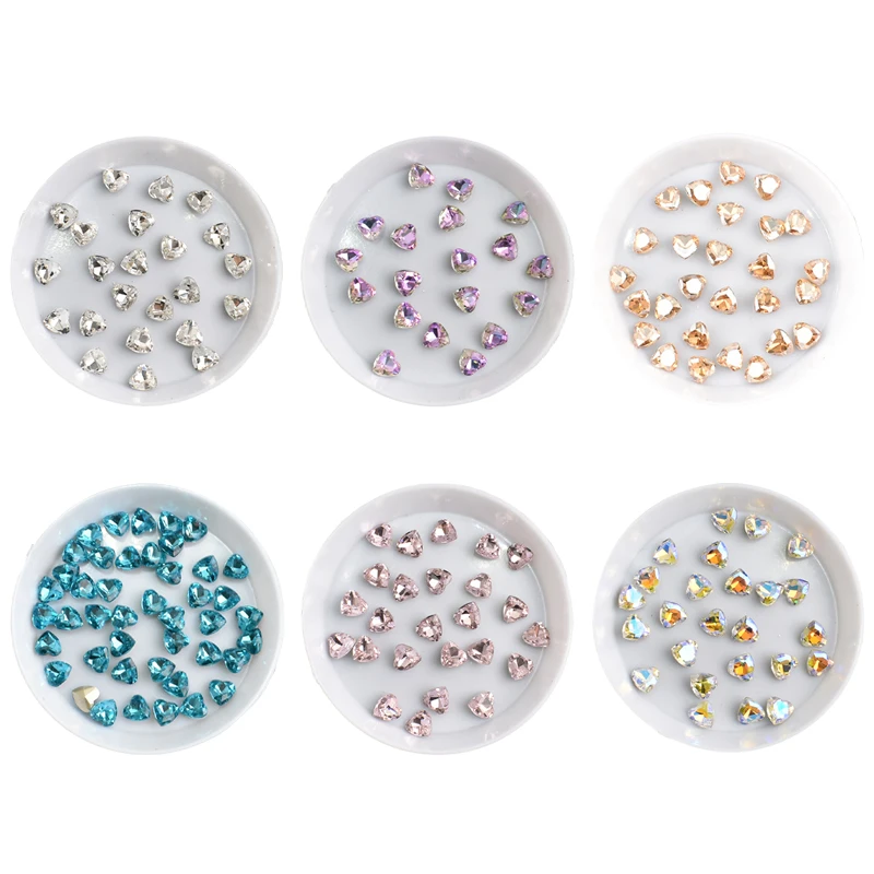 6mm Heart Shaped Nail Art Rhinestone Pointed Bottom Flash High Quality Crystal Stone 3D Fingernail DIY Decoration Accessories