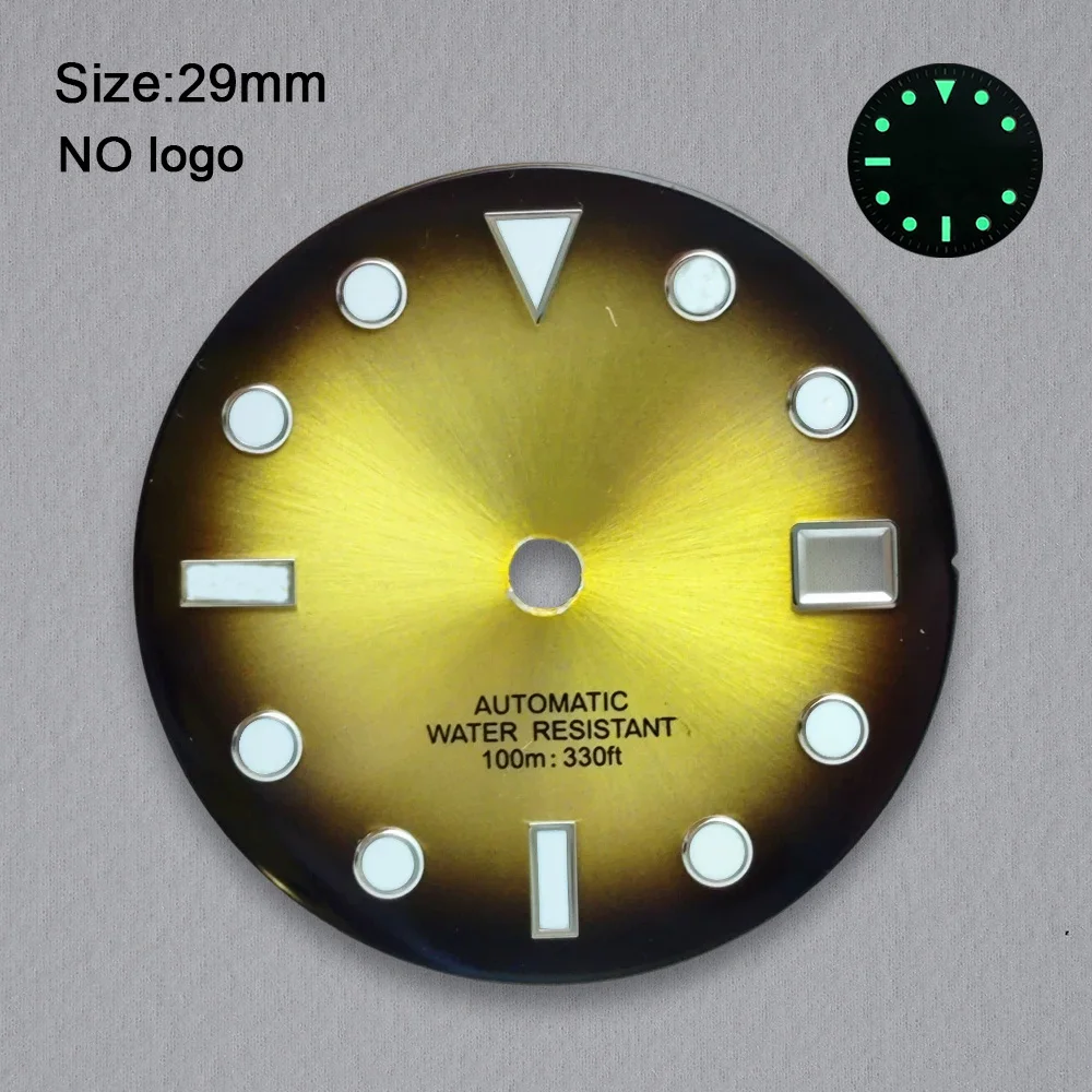 New 29mm No Logo Blank Dial For NH35 Movement Custom Logo Green Luminous Custom Logo Watch Dials Hands Accessories Repair Tools