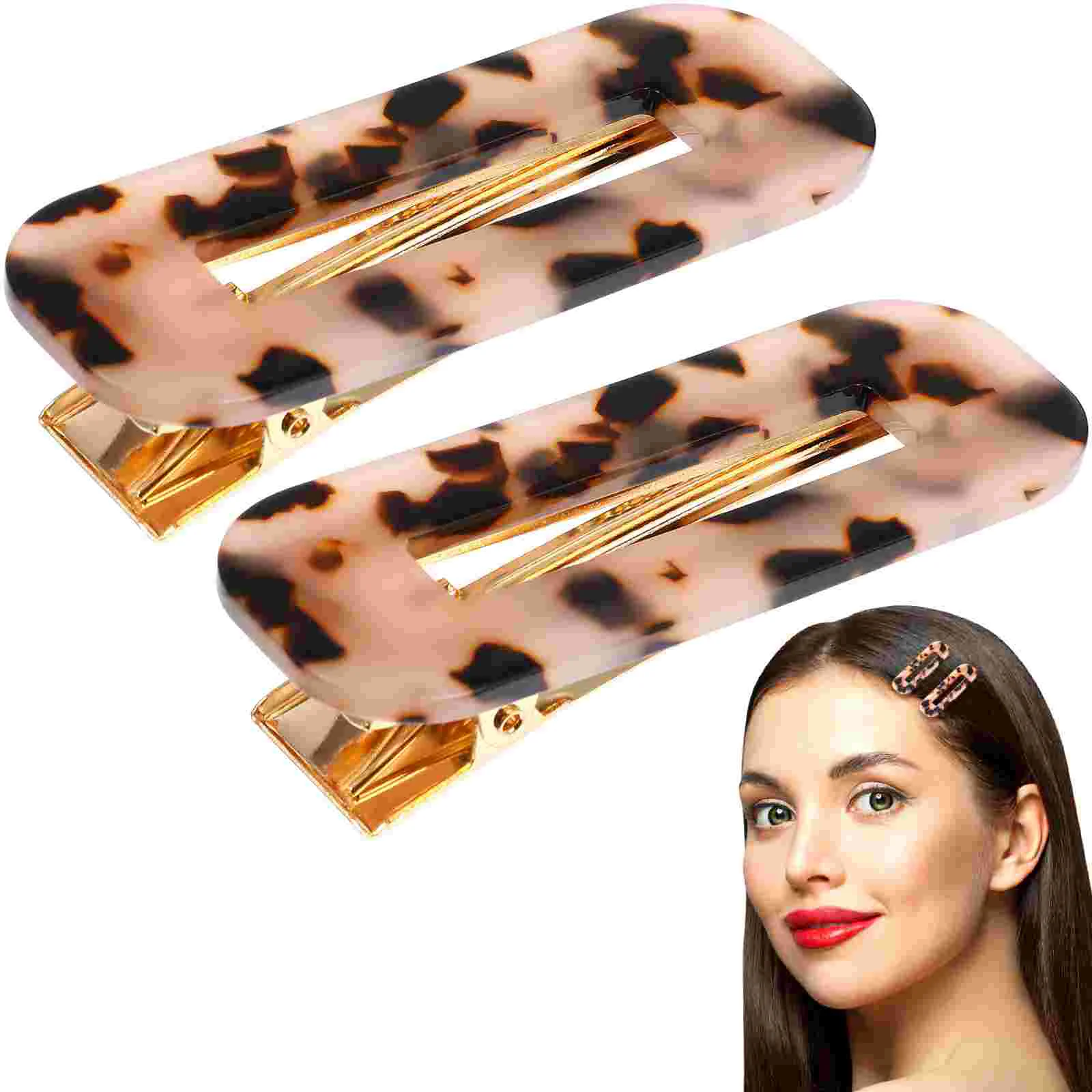2 Pcs Leopard Hair Pins Clips for Thin Barrettes Girls Accessories Women Alligator Button