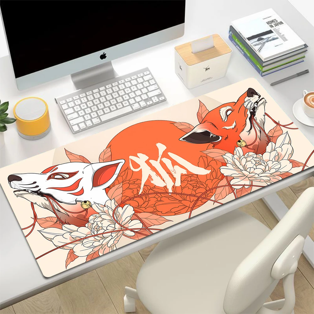 Art Mouse Pad Office Gamer Keyboard Deskmat Non-Slip Laptop Large Gaming Accessories Mouse Mat Cute Animal Fox Mask Mousepad XXL