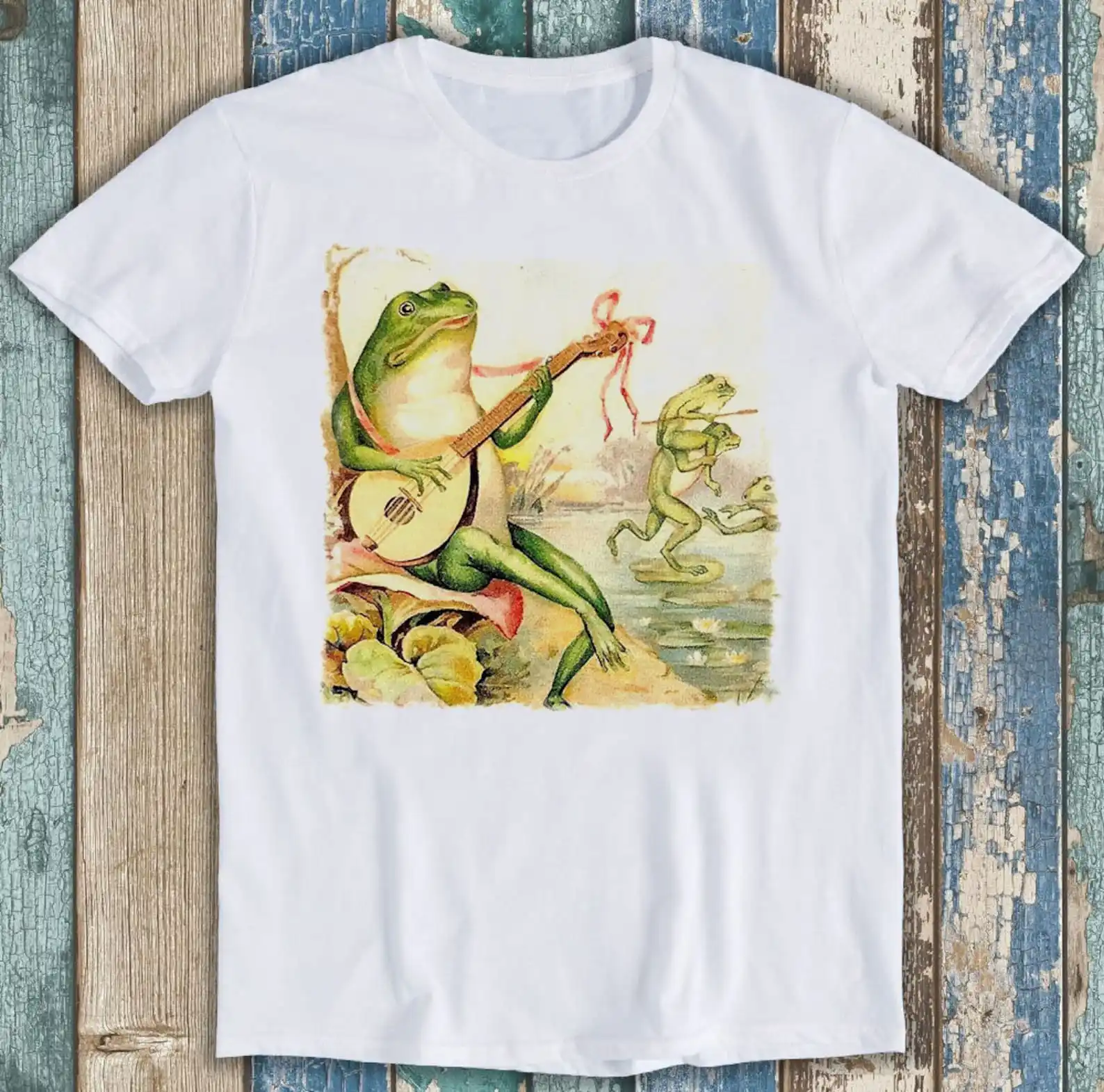 Frog Toad Playing Banjo Guitar Music Art Funny Gift Tee T Shirt