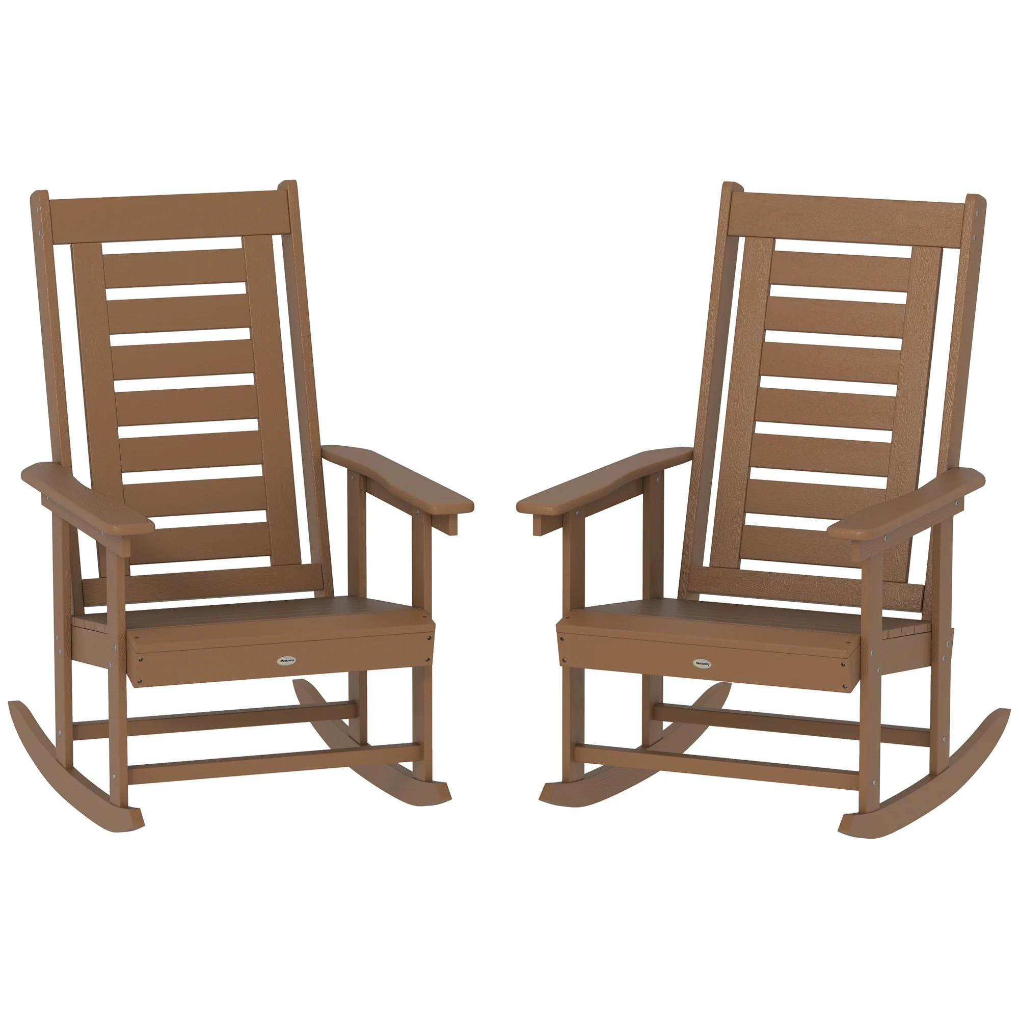 2 Outdoor Rocking Chairs, HDPE High Back Patio Rockers, Brown