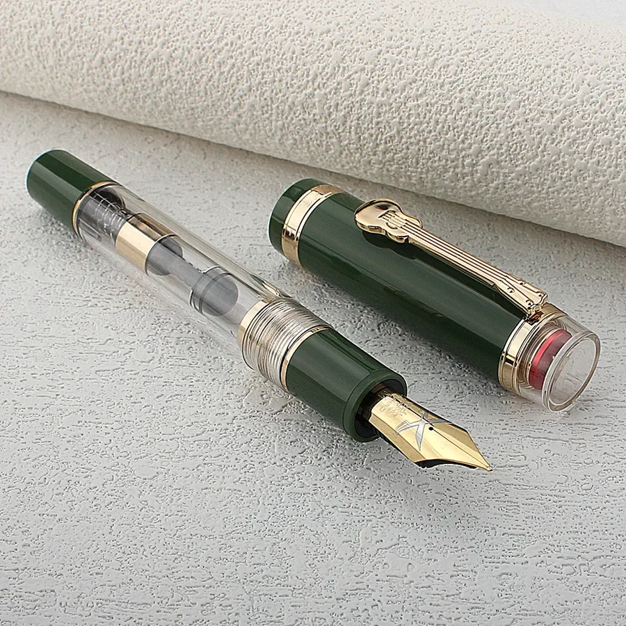 Imagem -05 - Jinhao Caneta-tinteiro com Clipe de Guitarra Resina Transparente e Verde Escrita Pen Grande Conversor Tiandao Series f m Nib 1935