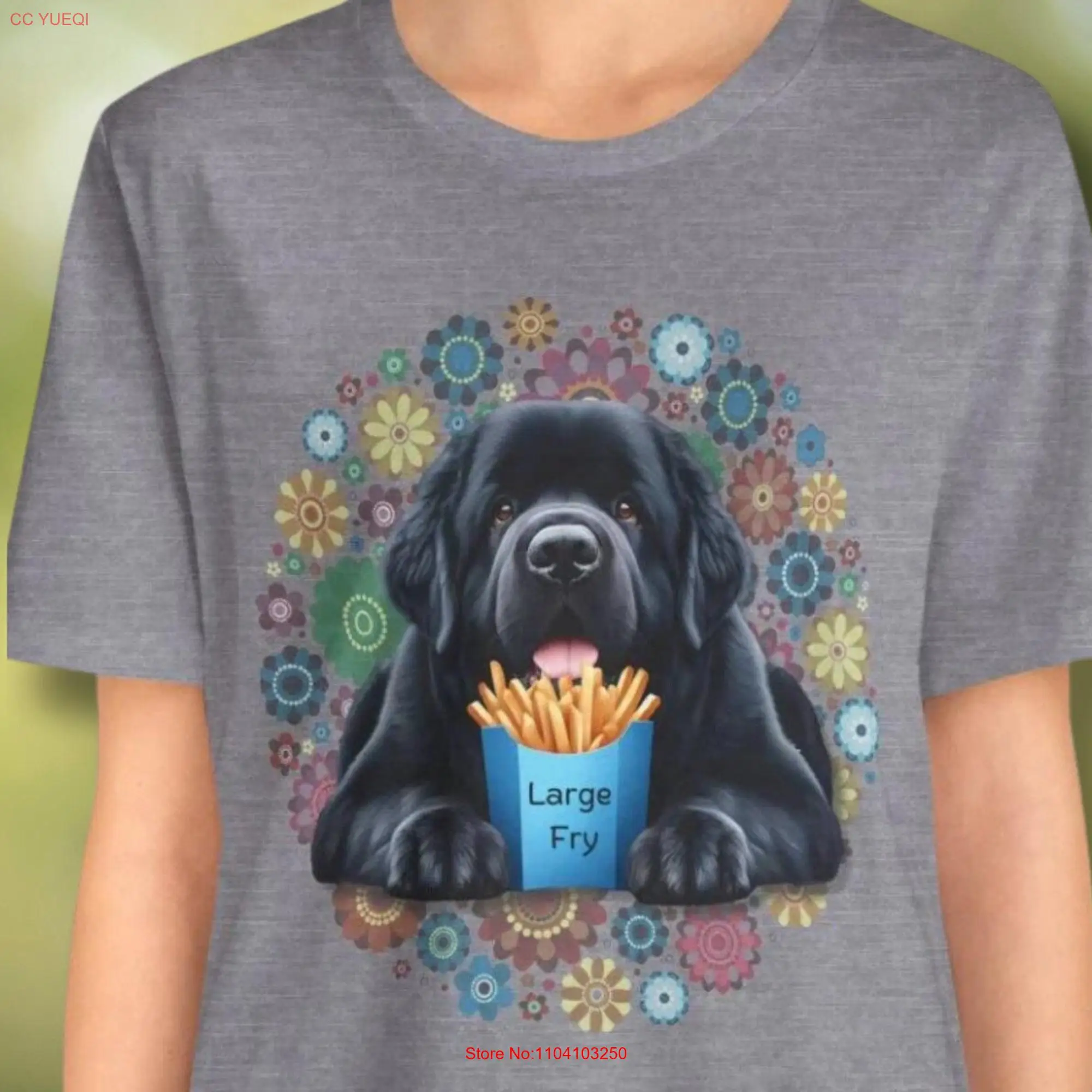 Newfoundland T shirt Eco friendly Enormous Dog Boho Canine Humor Large Fry Crew Collar Top Fast Food Junkie Soft