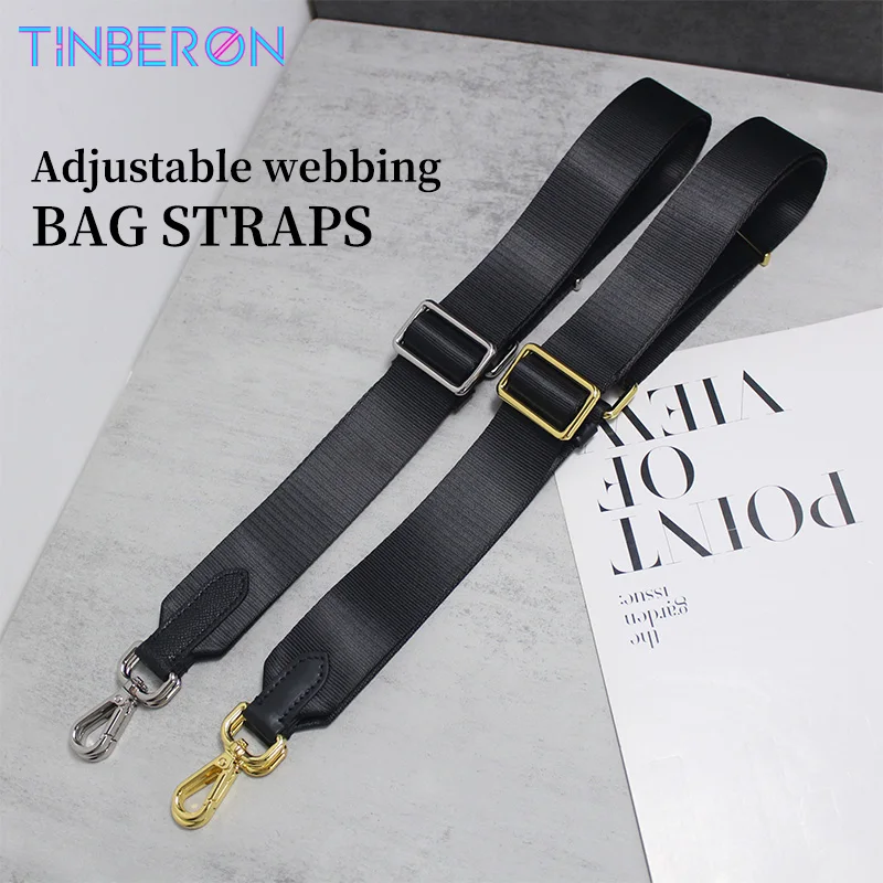 

TINBERON Adjustable Webbing Bag Straps Shoulder Strap for Luxury Bag Black Canvas Wide Bag Strap Replacement Crossbody Bag Strap