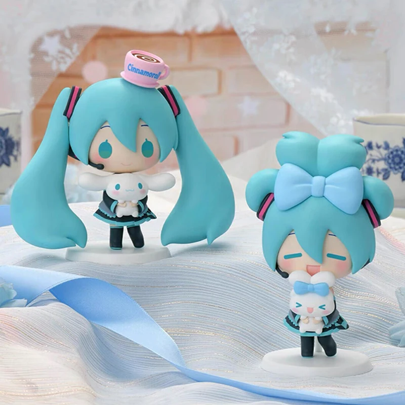 Hatsune Miku Action Figures Cinnamoroll Anime Figure Bow Knot Miku Figurine Q-version Cartoon Model Pvc Collection Doll Toy Gift