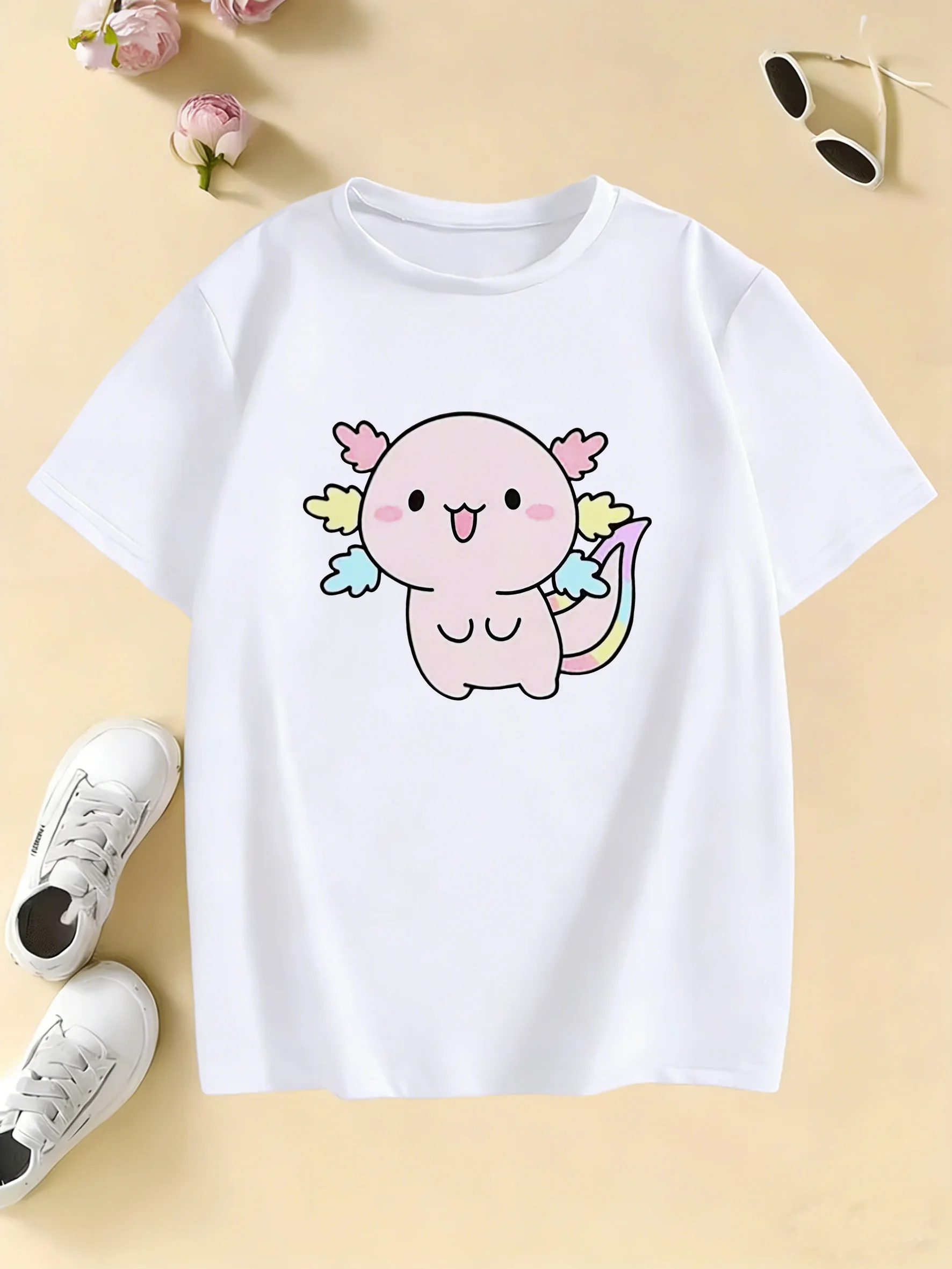 Cute Graphic Kids Tshirts Summer Short Sleeve Tees Cartoon Animal Boys Girls Clothes Kawaii Kitten Tops Y2K Children T-shirt