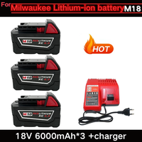 For Milwaukee M18 Power Tool Battery, Charger, BR, XC, 18V, 6000mAh/9000mAh/12000mAh M18B5, 48-11-1860, Built-in 21700 Battery