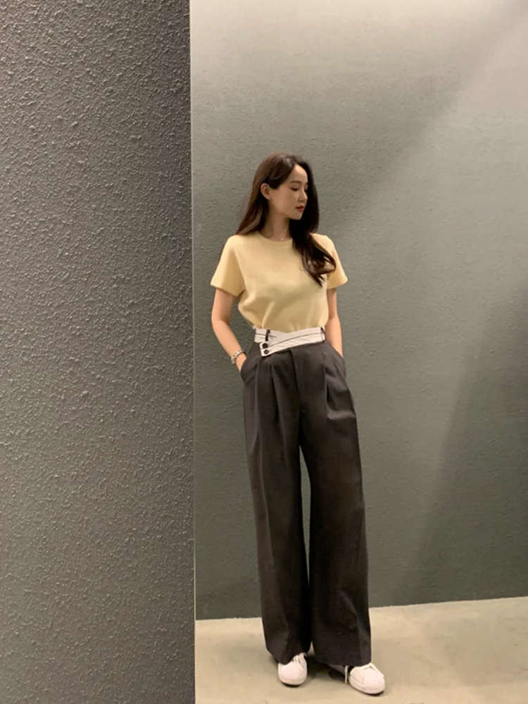 

Брюки-костюм East Gate Design Sensation Sa: Новинка ранней весны, повседневные однотонные женские брюки прямого кроя с широкими штанинами