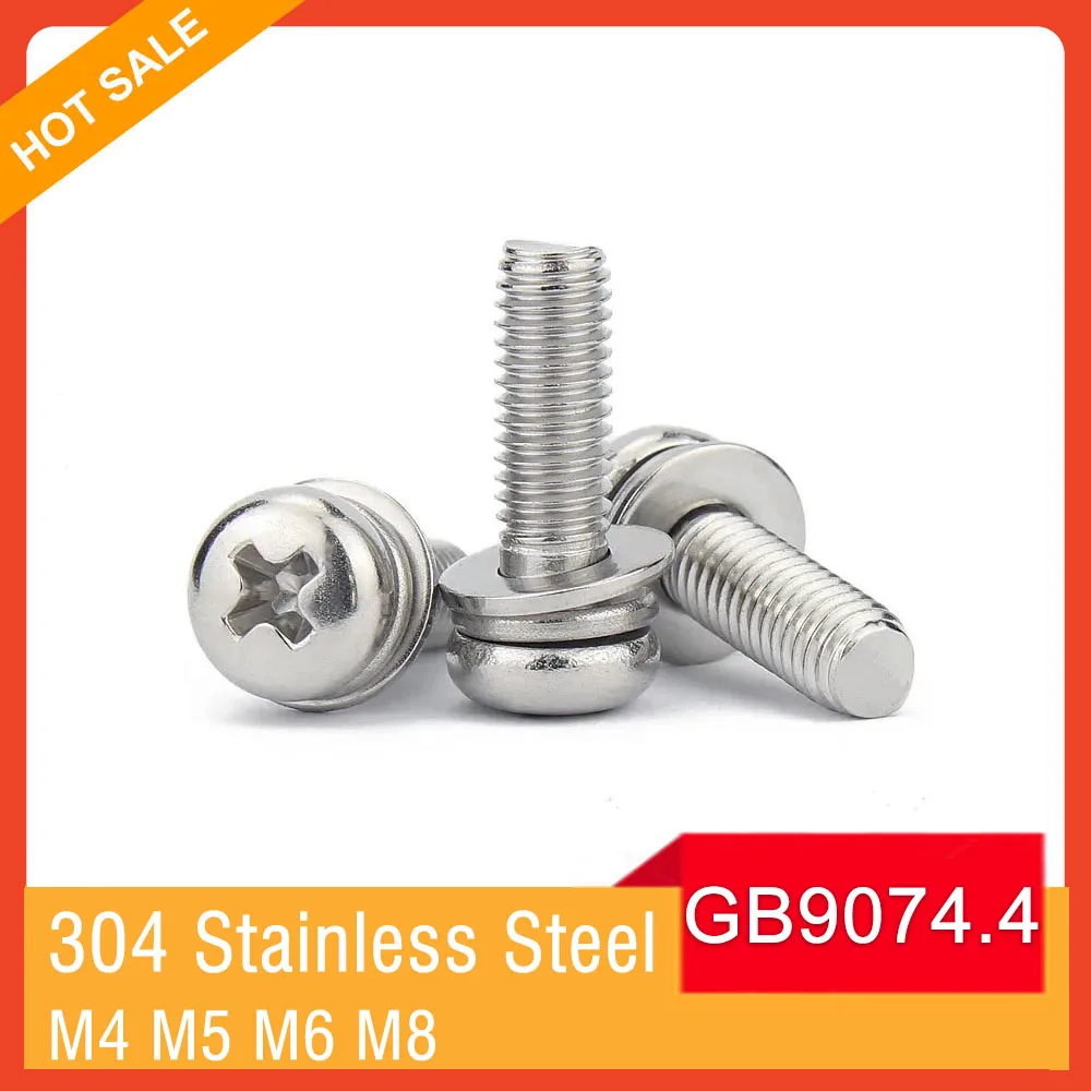 5000pcs M3x6mm 304 Stainless Steel Cross Round Phillips Pan Head GB9074.4 Screw Flat Washer Spring Gasket Assemble Bolt