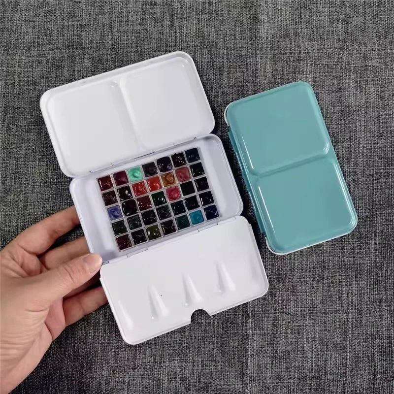 3/ Folded Iron  Paint Box DIY Painting Creation Watercolor Paint Compartmentalized Storage Flat Bottom Slot Shaped Empty Box