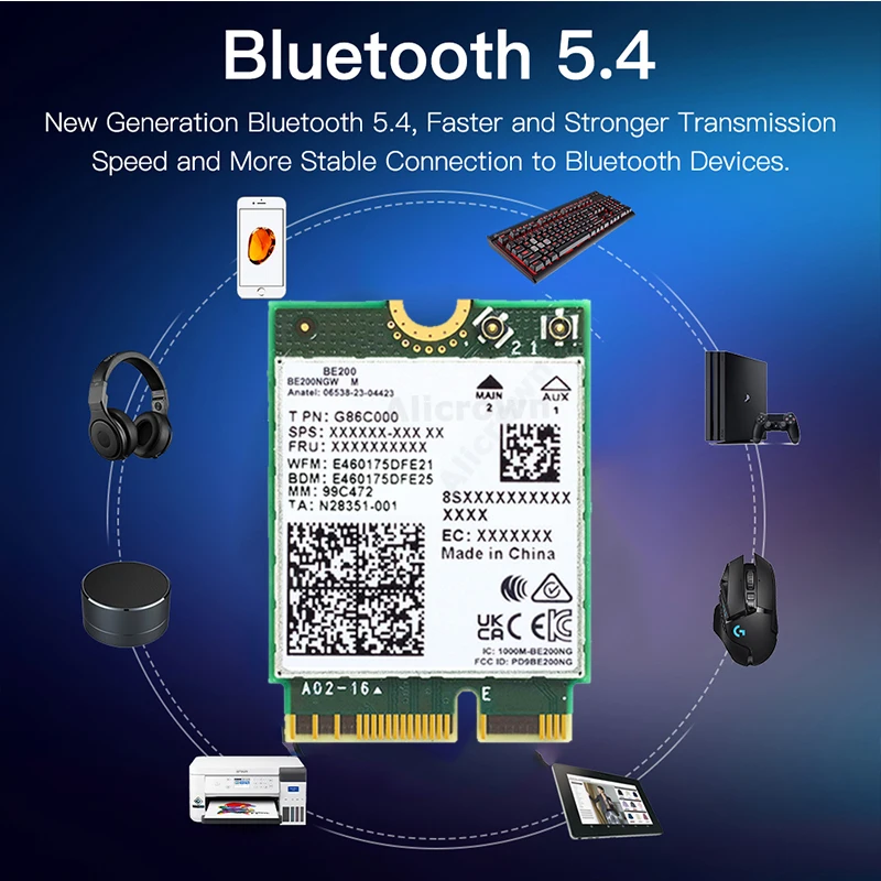WiFi 7 BE200 Bluetooth 5.4 Wifi カードトライバンド 2.4G/5G/6GHz ワイヤレスネットワークアダプタ Windows 10/11 PC ラップトップ用アンテナ付き