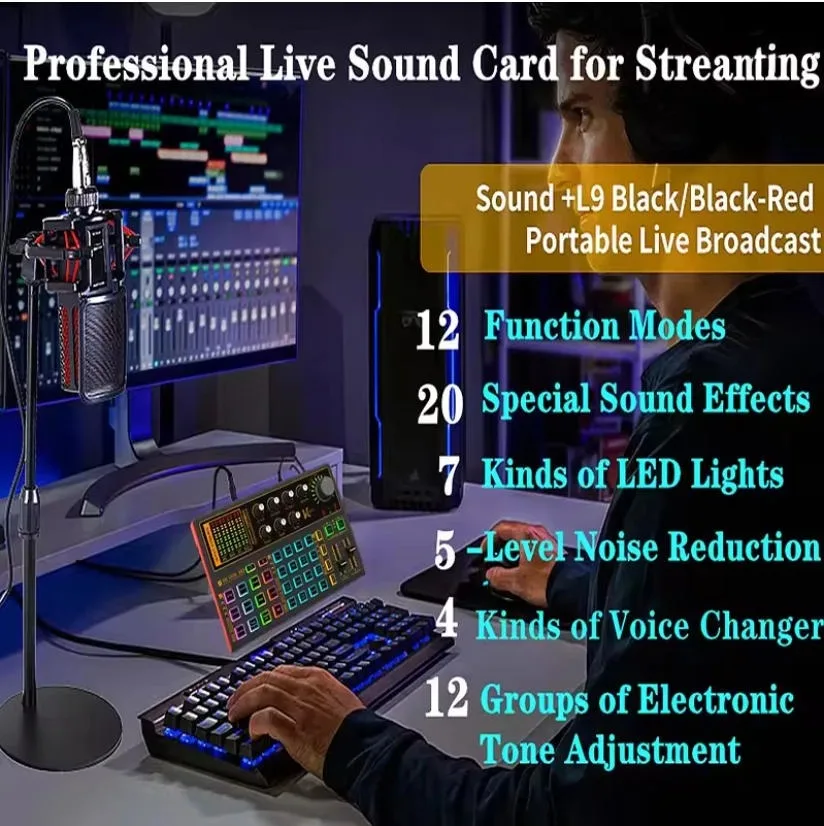 

SK300 External Sound Card Voice Changer with Multiple Audio Effects for Live Record Video Karaoke Audio Processor