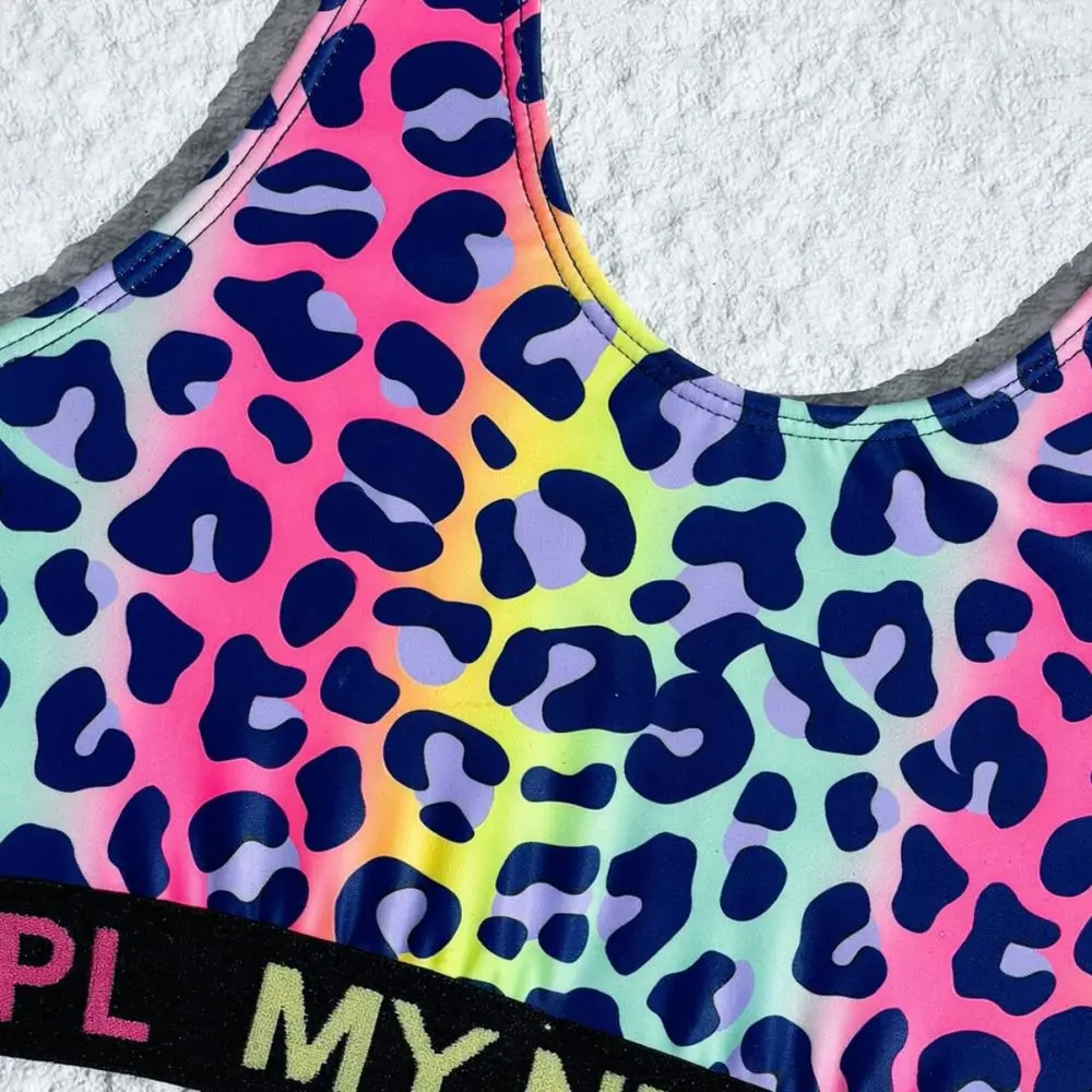 Summer Girls Bikini Set Leopard Gradient Digital Print Swimwear Kids Pool Beach Training Bathing Suit Big Children Wear