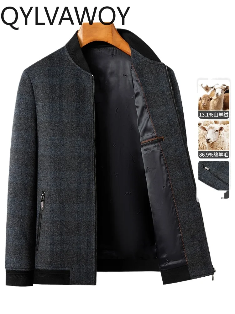 

QYLVAWOY 87% Wool Autumn Winter Baseball Collar Casual Wool Jacket Middle-Aged Men's Short-Style Outerwear LJ2544