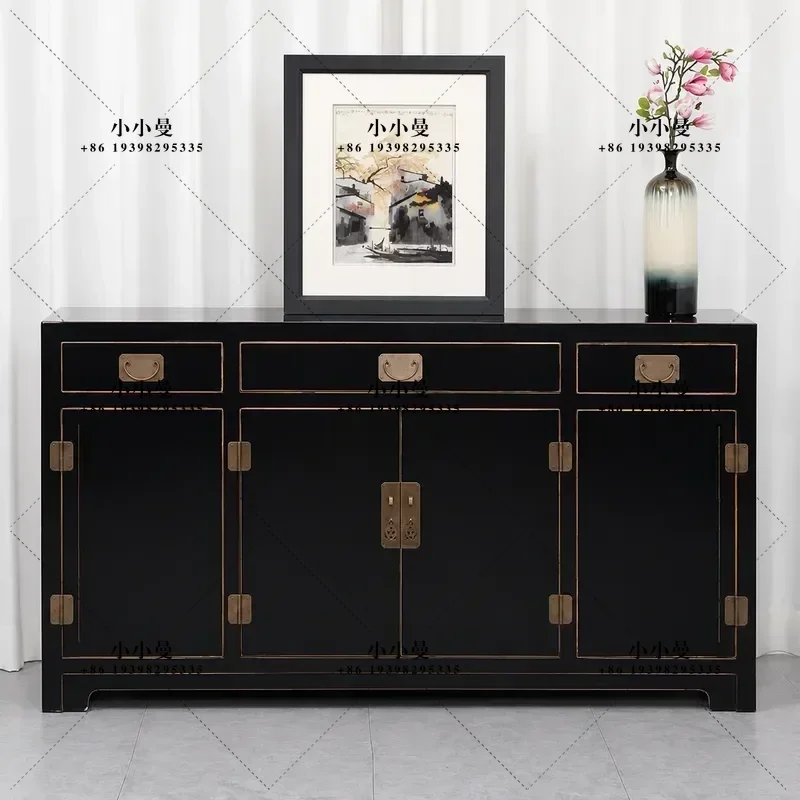 for New Chinese Style Solid Wood Carved Dining Side Cabinet Living Room Decorative Antique Large Entrance Storage Simple